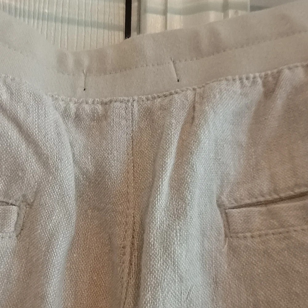 Gap XL Linen Viscose Blend Drawstring Pants Beige Tan Casual Relaxed Fit Cropped